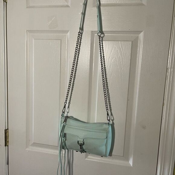 Rebecca Minkoff Mini Mac Crossbody Bag Leather mint green Chain Strap Studded - Picture 15 of 16